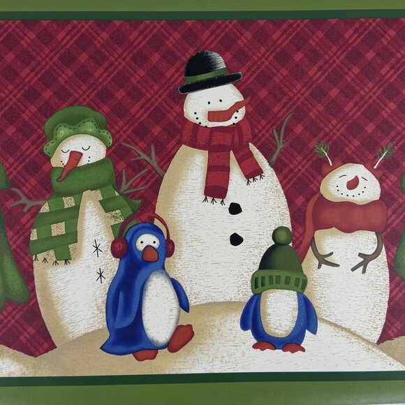 Set Of 6 Vintage Christmas Snowman Penguin Placemats Holiday Vinyl Table Mats - Picture 3 of 7